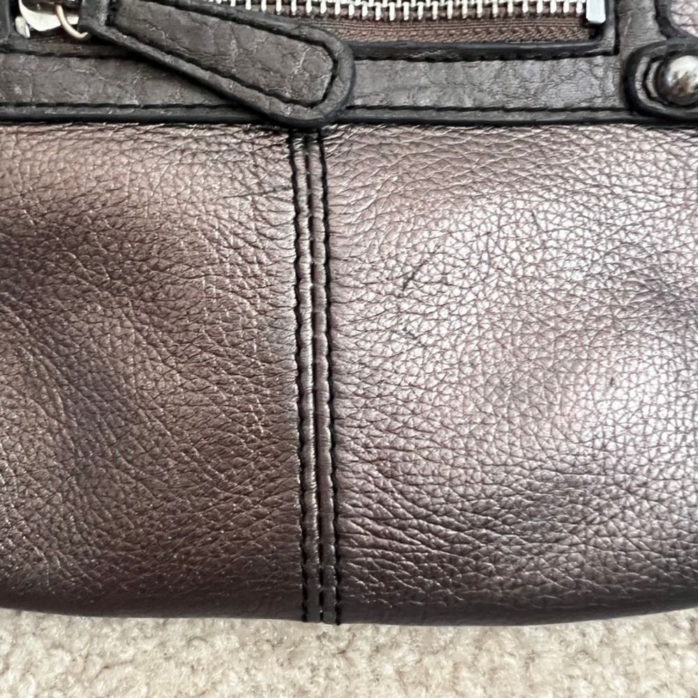 Etienne Aigner Crossbody Bag Bronze Metallic Leather Zip Pocket Small Purse - Picture 8 of 12